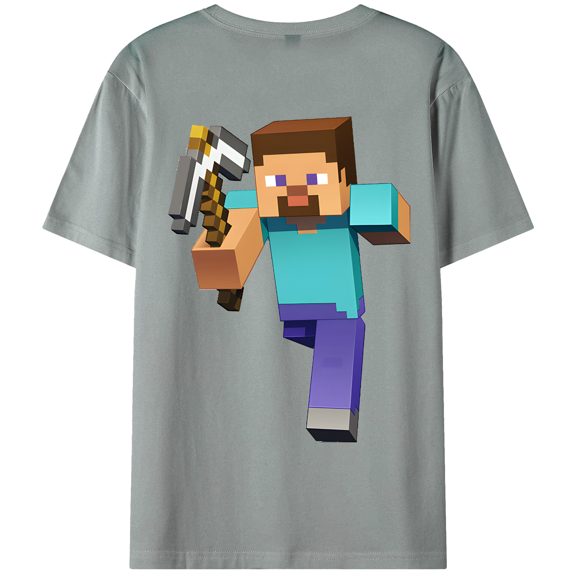 （画像用） マインクラフト ブロックの世界 Minecraft MC Block world 綿100％ メンズ半袖Tシャツ（バックプリント） 通気性